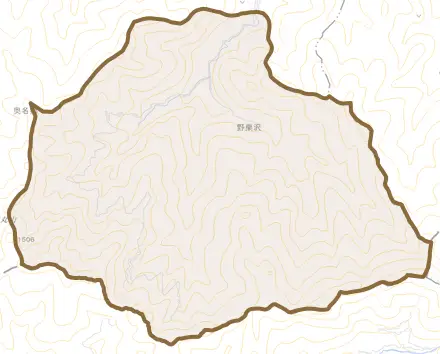 大字野栗沢とその周辺の地図。町の範囲を重ねている