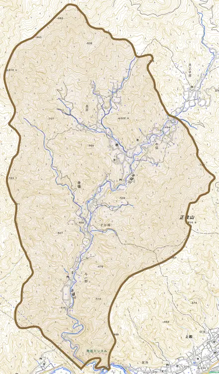 大字寺領とその周辺の地図。町の範囲を重ねている