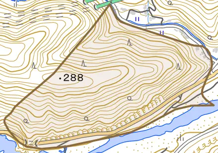 大字坪野とその周辺の地図。町の範囲を重ねている