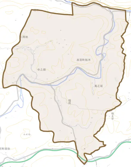 高宮町船木とその周辺の地図。町の範囲を重ねている