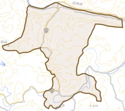 高宮町佐々部とその周辺の地図。町の範囲を重ねている