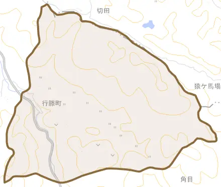 行縢町とその周辺の地図。町の範囲を重ねている