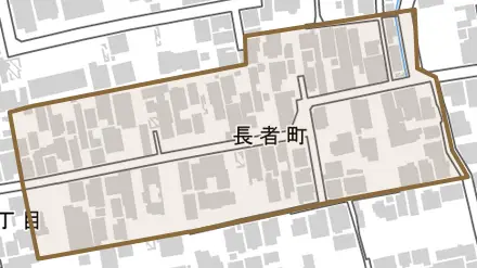 長者町とその周辺の地図。町の範囲を重ねている