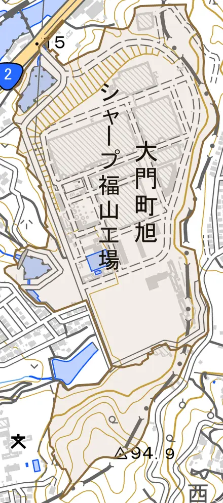 大門町旭とその周辺の地図。町の範囲を重ねている