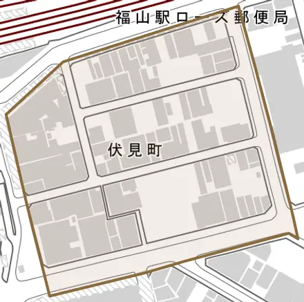 伏見町とその周辺の地図。町の範囲を重ねている