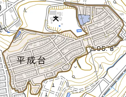 平成台とその周辺の地図。町の範囲を重ねている