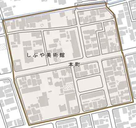本町とその周辺の地図。町の範囲を重ねている