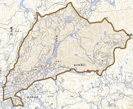 金江町藁江とその周辺の地図。町の範囲を重ねている
