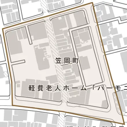 笠岡町とその周辺の地図。町の範囲を重ねている