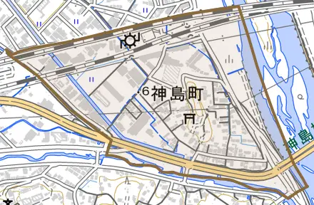 神島町とその周辺の地図。町の範囲を重ねている