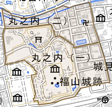 丸之内とその周辺の地図。町の範囲を重ねている