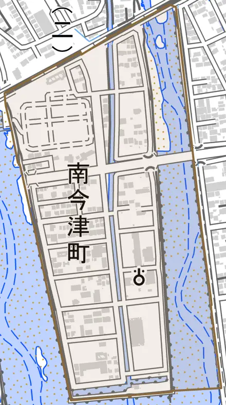 南今津町とその周辺の地図。町の範囲を重ねている