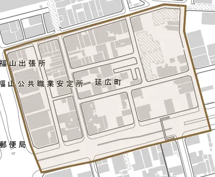 延広町とその周辺の地図。町の範囲を重ねている