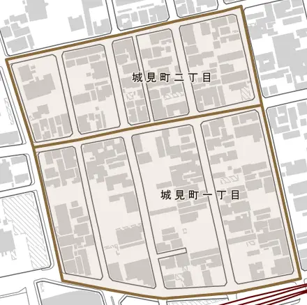 城見町とその周辺の地図。町の範囲を重ねている