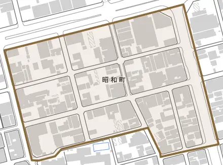 昭和町とその周辺の地図。町の範囲を重ねている