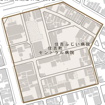住吉町とその周辺の地図。町の範囲を重ねている