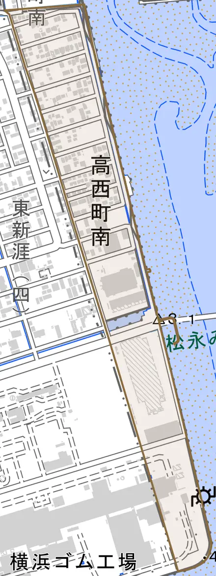 高西町南とその周辺の地図。町の範囲を重ねている