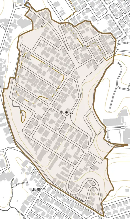 高美台とその周辺の地図。町の範囲を重ねている