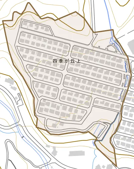 四季が丘上とその周辺の地図。町の範囲を重ねている