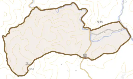 栗栖とその周辺の地図。町の範囲を重ねている