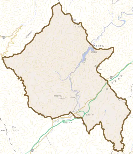 吉和とその周辺の地図。町の範囲を重ねている