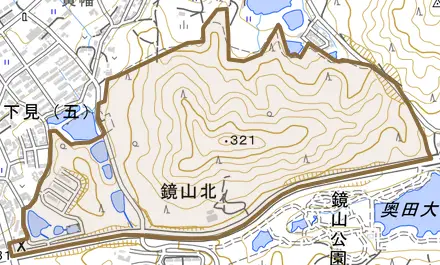 鏡山北とその周辺の地図。町の範囲を重ねている