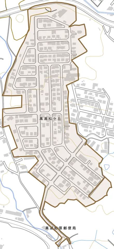 黒瀬松ケ丘とその周辺の地図。町の範囲を重ねている