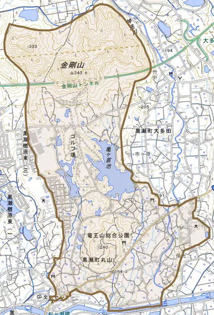 黒瀬町丸山とその周辺の地図。町の範囲を重ねている