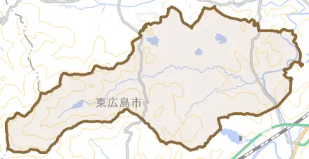 西条町郷曽とその周辺の地図。町の範囲を重ねている