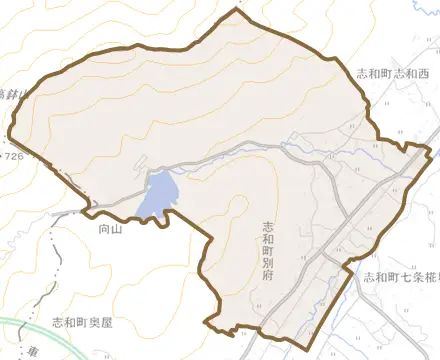 志和町別府とその周辺の地図。町の範囲を重ねている