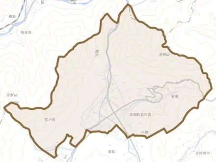志和町志和堀とその周辺の地図。町の範囲を重ねている