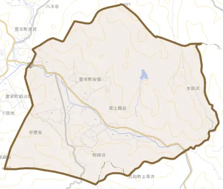 豊栄町安宿とその周辺の地図。町の範囲を重ねている