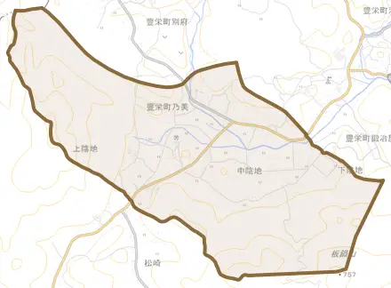 豊栄町乃美とその周辺の地図。町の範囲を重ねている