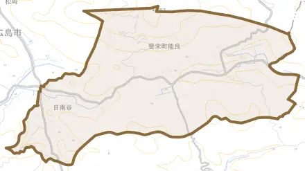 豊栄町能良とその周辺の地図。町の範囲を重ねている