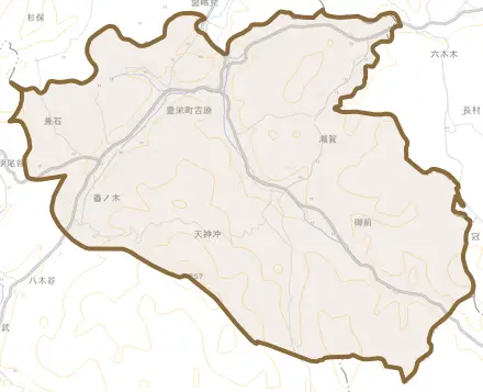 豊栄町吉原とその周辺の地図。町の範囲を重ねている