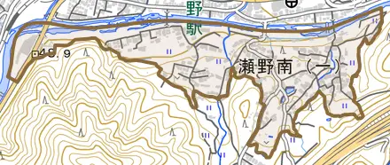 瀬野南とその周辺の地図。町の範囲を重ねている