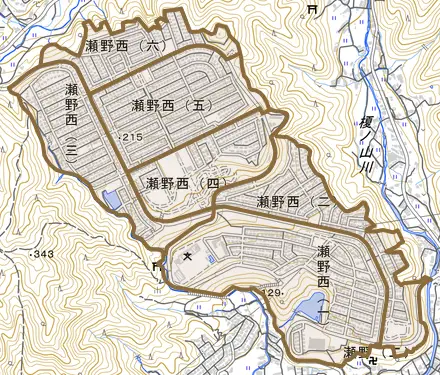 瀬野西とその周辺の地図。町の範囲を重ねている
