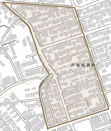 戸坂桜西町とその周辺の地図。町の範囲を重ねている