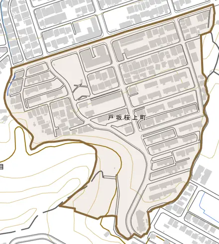 戸坂桜上町とその周辺の地図。町の範囲を重ねている