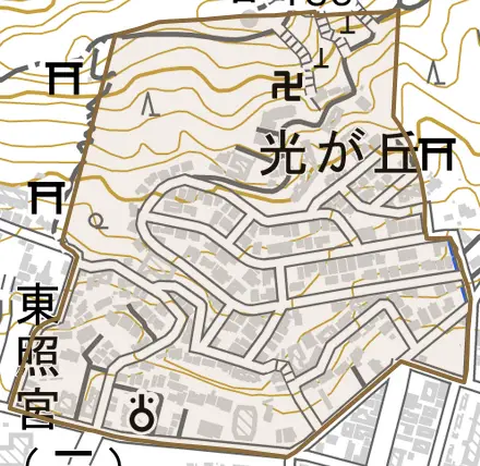 光が丘とその周辺の地図。町の範囲を重ねている