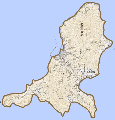 似島町とその周辺の地図。町の範囲を重ねている