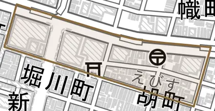 胡町とその周辺の地図。町の範囲を重ねている