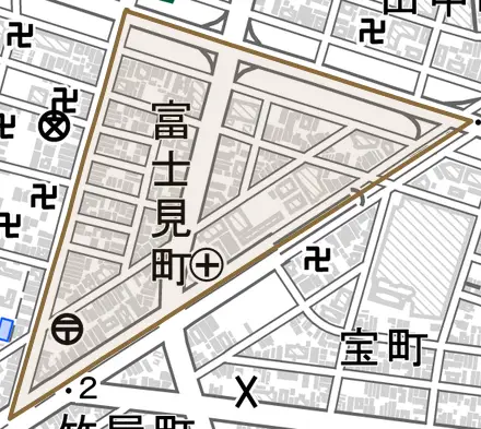 富士見町とその周辺の地図。町の範囲を重ねている