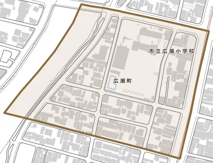広瀬町とその周辺の地図。町の範囲を重ねている