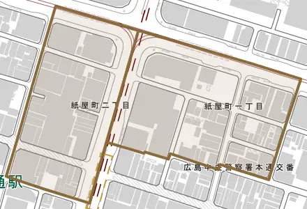 紙屋町とその周辺の地図。町の範囲を重ねている