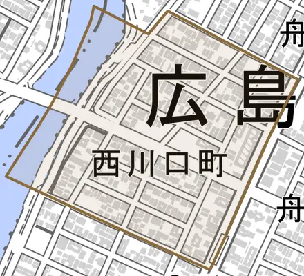 西川口町とその周辺の地図。町の範囲を重ねている