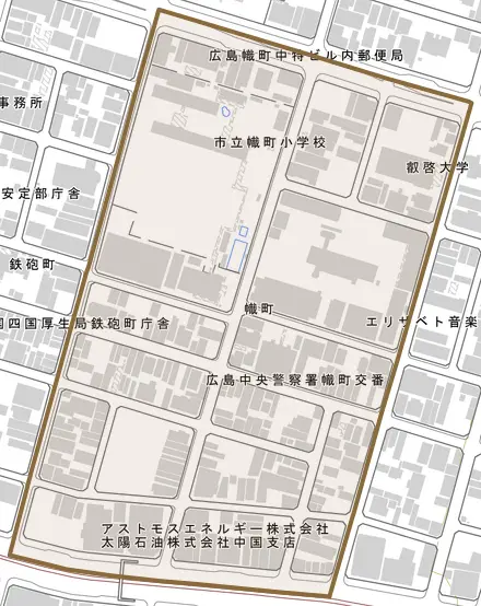 幟町とその周辺の地図。町の範囲を重ねている