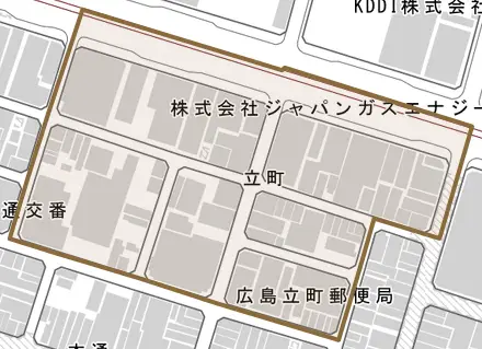 立町とその周辺の地図。町の範囲を重ねている