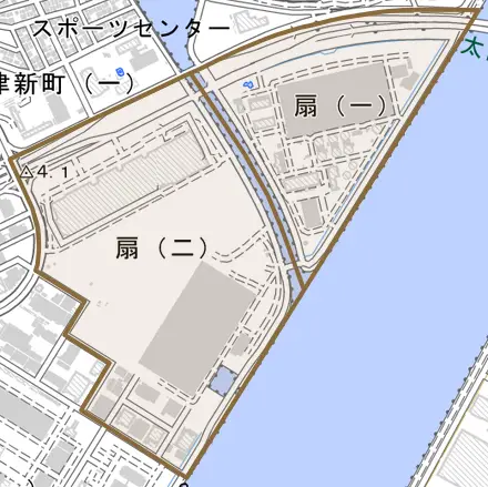 扇とその周辺の地図。町の範囲を重ねている