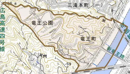 竜王町とその周辺の地図。町の範囲を重ねている
